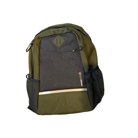 Swiss Tech Brown Green Black Padded Computer Backpack - Picture 1 of 4